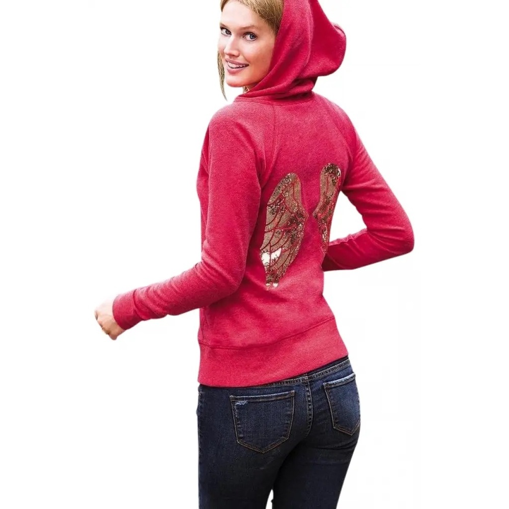 Victoria's Secret Red Hoodie with Angel Wing Sequins